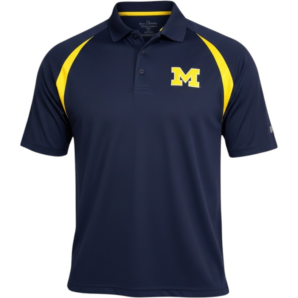 Colosseum Michigan Wolverines Polo Shirt Mens XL Navy Blue Yellow Block M Logo